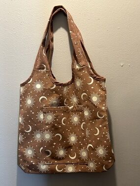 Brown Sun & Moon Canvas Tote Bag